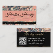 QR Code Sjabloon Luxe gemarmerde perzik roze sterr Visitekaartje (Voorkant / Achterkant)