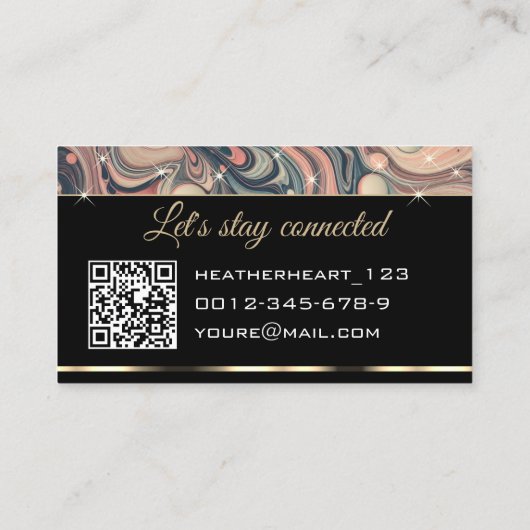 QR Code Sjabloon Luxe gemarmerde perzik roze sterr Visitekaartje (Achterkant)