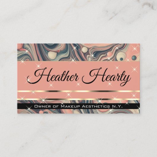 QR Code Sjabloon Luxe gemarmerde perzik roze sterr Visitekaartje (Voorkant)