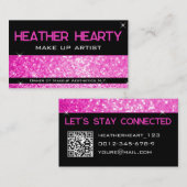 QR Code Sjabloon Luxe Hot Pink Girly Neon Bright Visitekaartje (Voorkant / Achterkant)