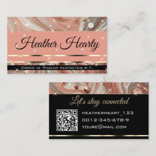 QR Code sjabloon luxe marmer glitter perzik Visitekaartje