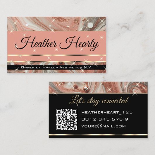 QR Code sjabloon luxe marmer glitter perzik Visitekaartje (Voorkant / Achterkant)