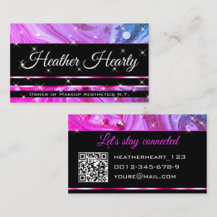 QR Code Sjabloon Luxe Marmeren Glitter Hot Pink Visitekaartje