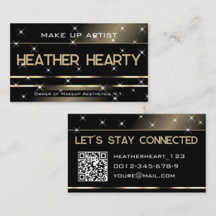 QR Code Sjabloon Luxe Zwart Goud Glitter Stars Visitekaartje
