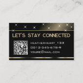 QR Code Sjabloon Luxe Zwart Goud Glitter Stars Visitekaartje (Achterkant)