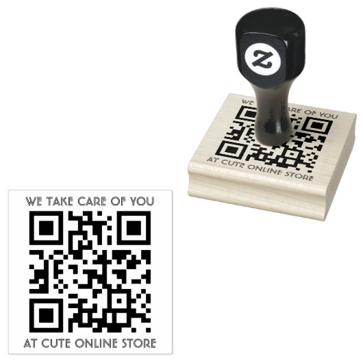 QR code Sjabloon met tekst houten stempel (Gestempeld)