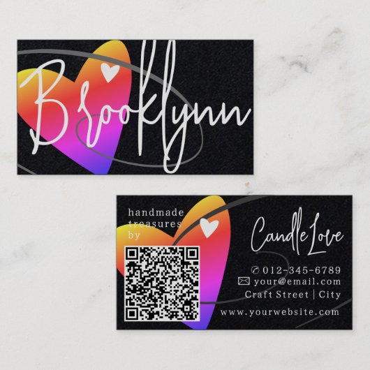 QR Code Sjabloon Regenboog Gemaakt met Liefde Hart Visitekaartje (Voorkant / Achterkant)
