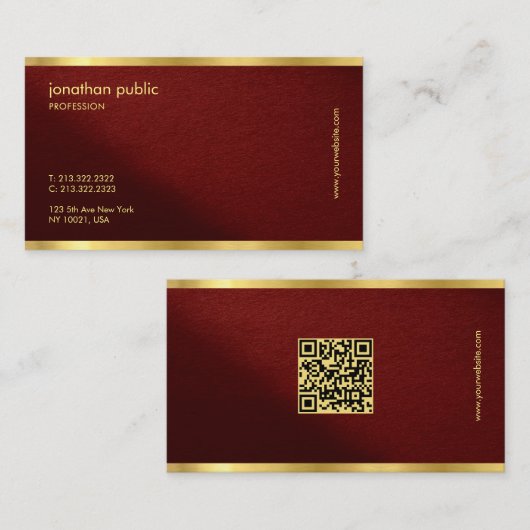 QR-code sjabloon Slank Gouden Tekst Professioneel Visitekaartje (Voorkant / Achterkant)