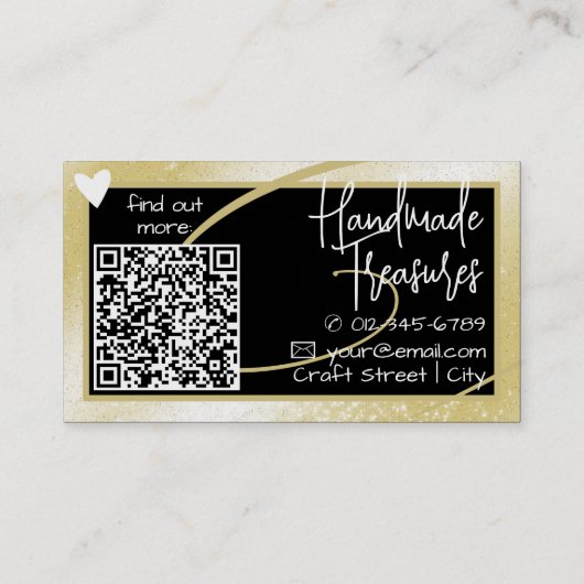 QR Code Sjabloon Stijlvol Licht Goud Lijsten Hart Visitekaartje (Achterkant)