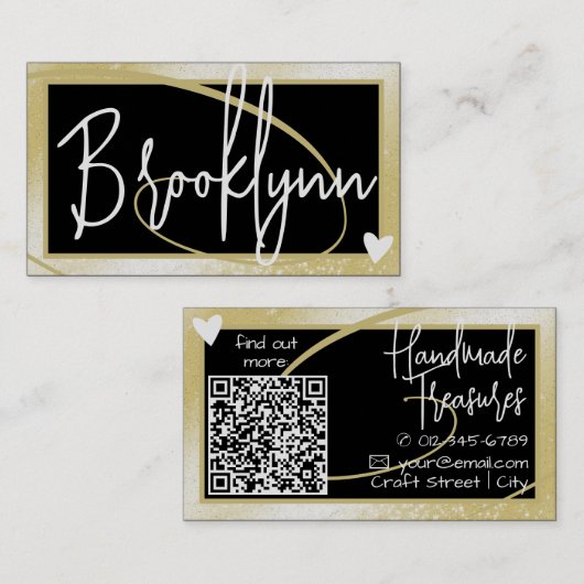 QR Code sjabloon stijlvol licht gouden frame hart  Visitekaartje (Voorkant / Achterkant)