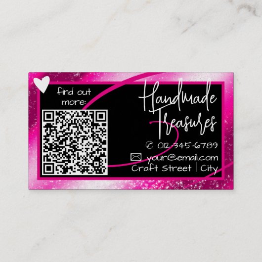 QR Code Sjabloon Stijlvol Meisje Roze Lijst Hart Visitekaartje (Achterkant)