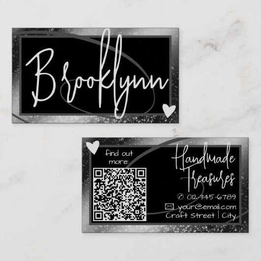 QR-code sjabloon stijlvol zilvergrijs frame hart Visitekaartje (Voorkant / Achterkant)