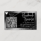 QR-code sjabloon stijlvol zilvergrijs frame hart Visitekaartje (Achterkant)