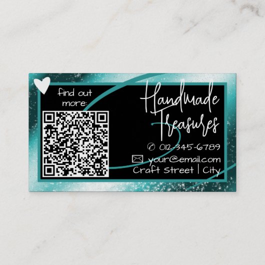 QR Code Sjabloon Stijlvolle Blauwgroen Aqua Lijst  Visitekaartje (Achterkant)