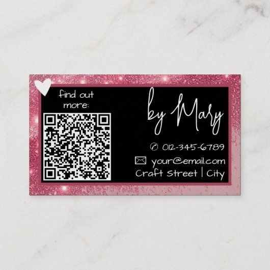 QR Code Sjabloon Stijlvolle  Roze Lijsten Hart Visitekaartje (Achterkant)