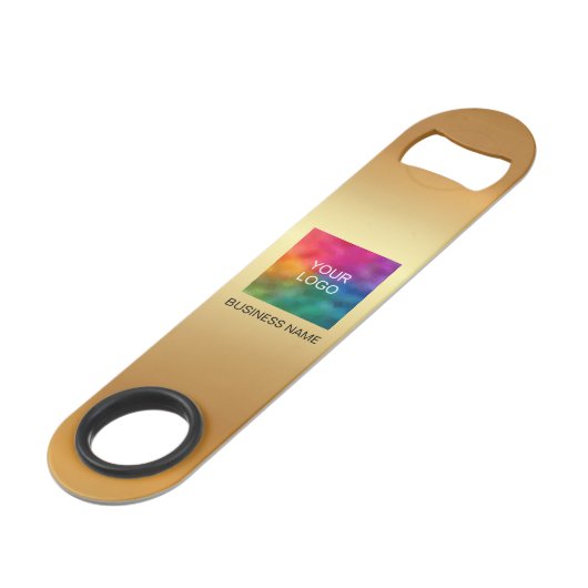 QR Code Sjabloon Upload Bedrijfslogo Elegante Goud Speed Flessenopener (Voorkant Gekanteld)