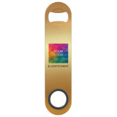 QR Code Sjabloon Upload Bedrijfslogo Elegante Goud Speed Flessenopener (Voorkant)