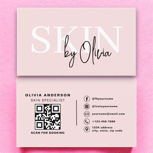 QR Code Skin Care Specialist Blush Pink Visitekaartje