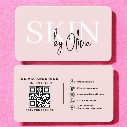 QR Code Skin Care Specialist Blush Pink Visitekaartje