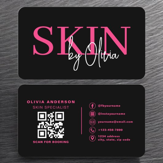 QR Code Skin Care Specialist Hot Pink Visitekaartje