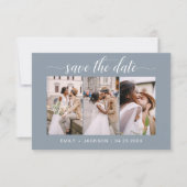 QR Code - Sla de datum Dusty Blue 3 Foto Save The Date (Voorkant)
