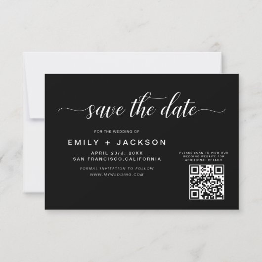 QR Code - Sla de datum op Zwart 3 Foto Save The Date (Achterkant)