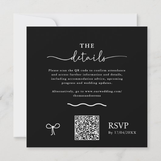 QR-code Sla de datum op zwarte witte boog Notitiekaartje (Achterkant)