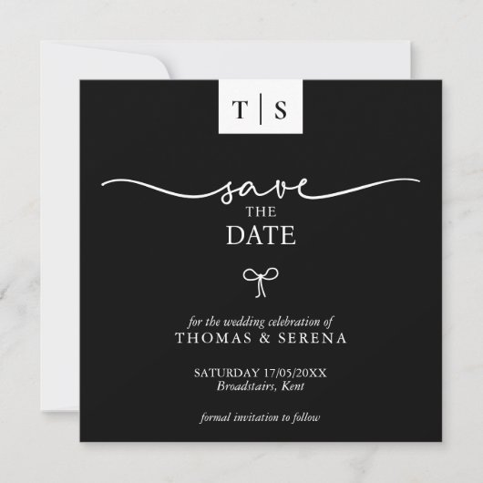 QR-code Sla de datum op zwarte witte boog Notitiekaartje (Voorkant)