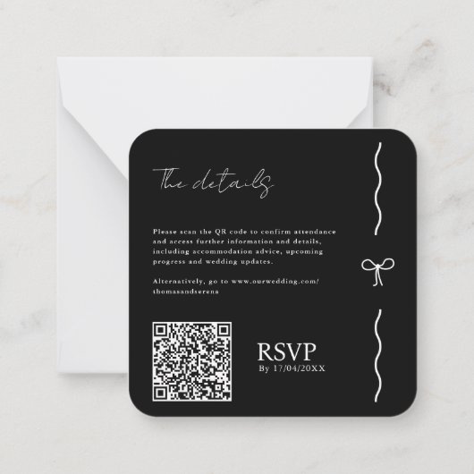 QR-code Sla de datum op zwarte witte boog Notitiekaartje (Achterkant)