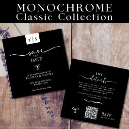 QR-code Sla de datum op zwarte witte boog Notitiekaartje