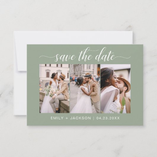 QR-code - Sla de datum Sage Green 3 Foto Save The Date (Voorkant)