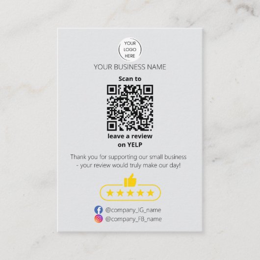 QR code small business review GOOGLE and YELP  Visitekaartje (Voorkant)