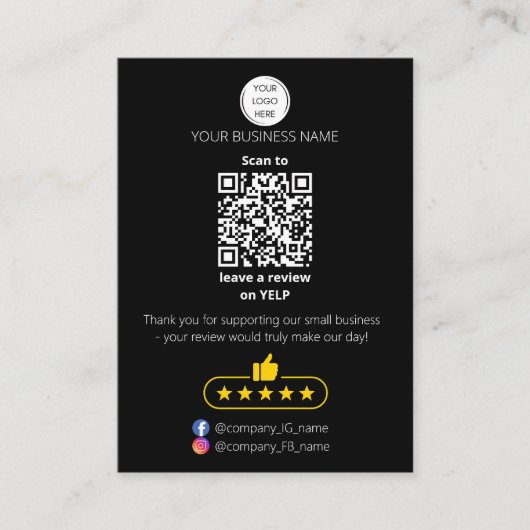 QR code small business review GOOGLE and YELP  Visitekaartje (Voorkant)