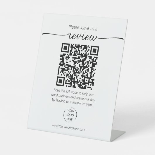 QR-code Small Business review Request YELP Reclamebord Met Voetstuk (Voorkant)
