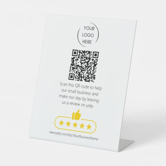 QR-code Small Business review YELP Reclamebord Met Voetstuk (Voorkant)