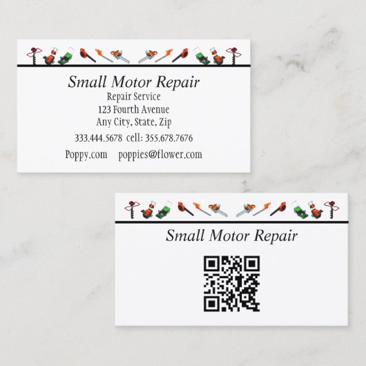 QR Code Small Engine Repair Custom Business Cards Visitekaartje (Voorkant / Achterkant)