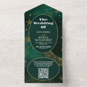 QR Code Smaragd Groen Goud Hemelse Bruiloft All In One Uitnodiging (Binnen)