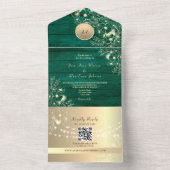 QR Code Smaragd Landelijk Goud Lichtjes Bruiloft All In One Uitnodiging (Binnen)