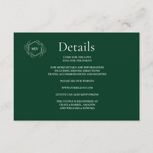 QR Code Smaragdgroene Bijgevoegde kaartdetails Informatiekaartje (Voorkant)