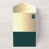 QR Code Smaragdgroene Gouden Bruiloft All In One Uitnodiging (Buitenkant)