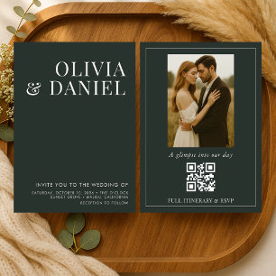 QR Code Smaragdgroene Minimalistische Foto Huwelij Kaart