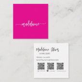 QR Code Sociaal Persoonlijk Roze Elegant Vierkante Visitekaartje (Voorkant / Achterkant)
