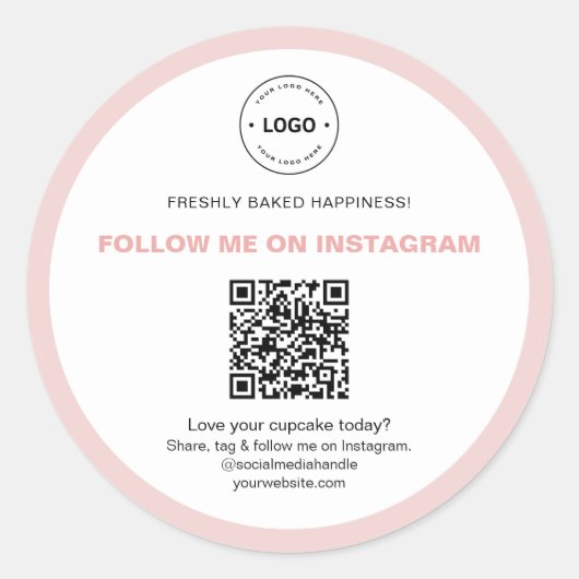 QR Code Social Media Bakery Business Logo Ronde Sticker (Voorkant)