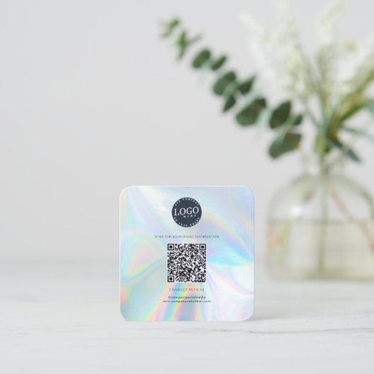 QR Code Social Media en Website Holografisch Vierkante Visitekaartje (Staand voorkant)