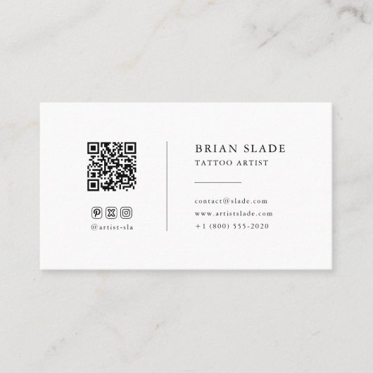 QR Code Social Media Icon Minimalistisch Tattoo Ar Visitekaartje (Voorkant)