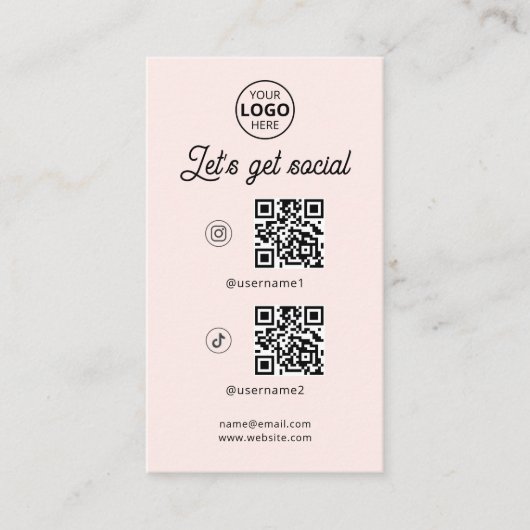 QR Code Social Media Logo Blush Pink Visitekaartje (Voorkant)