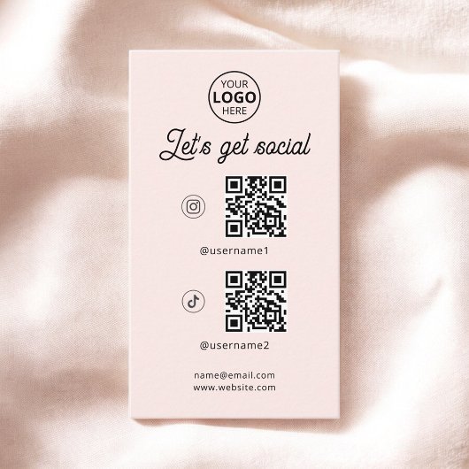 QR Code Social Media Logo Blush Pink Visitekaartje