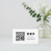 QR Code Social Media Modern Elegant Zwart Wit Visitekaartje (Staand voorkant)