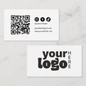 QR Code Social Media Modern Elegant Zwart Wit Visitekaartje (Voorkant / Achterkant)