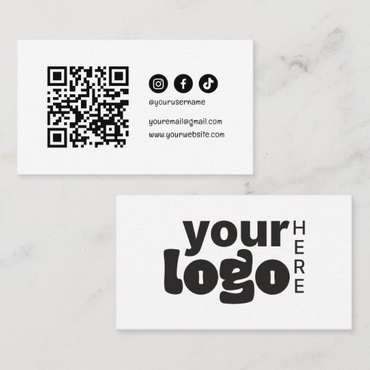 QR Code Social Media Modern Elegant Zwart Wit Visitekaartje (Voorkant / Achterkant)